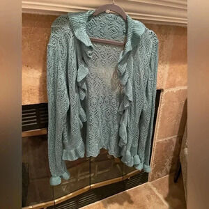 Vintage Cottagecore Fairycore Size 2XL Cardigan Ruffled Sweater